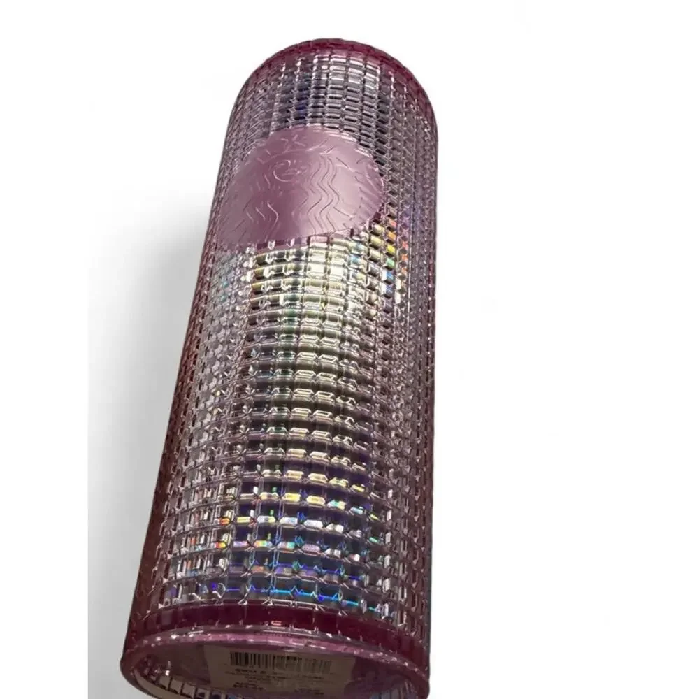 Starbucks 2023 Grid Bubblegum Gradient Pink Silver Iridescent Tumbler Cup 24 oz